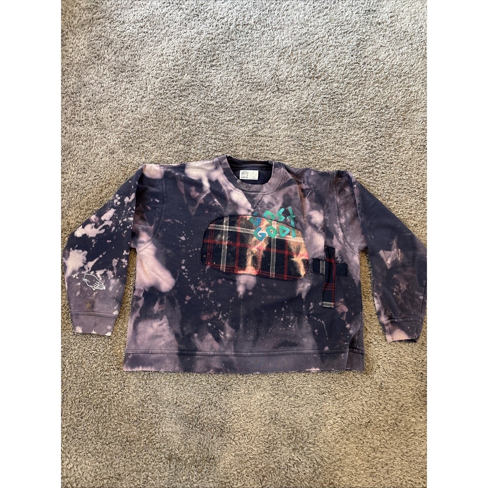 Custom Gost God Bleached‎ Y2K Sweatshirt Tie Dye Patch Size Extra Large Purple